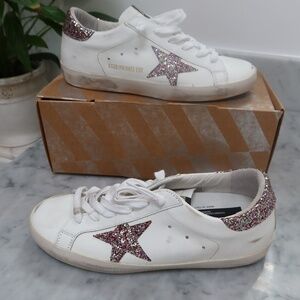 GOLDEN GOOSE EXCLUSIVE White Glitter Superstar Sneakers -Size 39-NEW